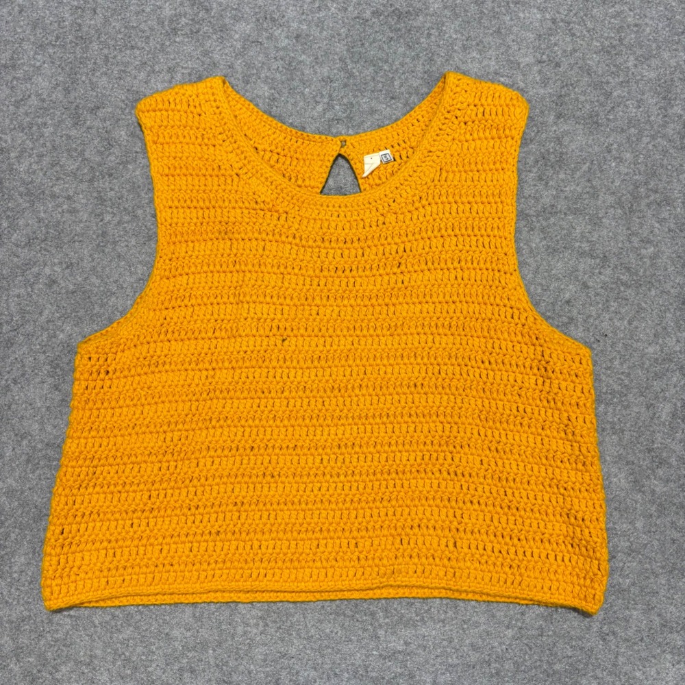 Mother of Pearl Marigold Yellow Crochet Crop Top Sleeveless Knit Sz S